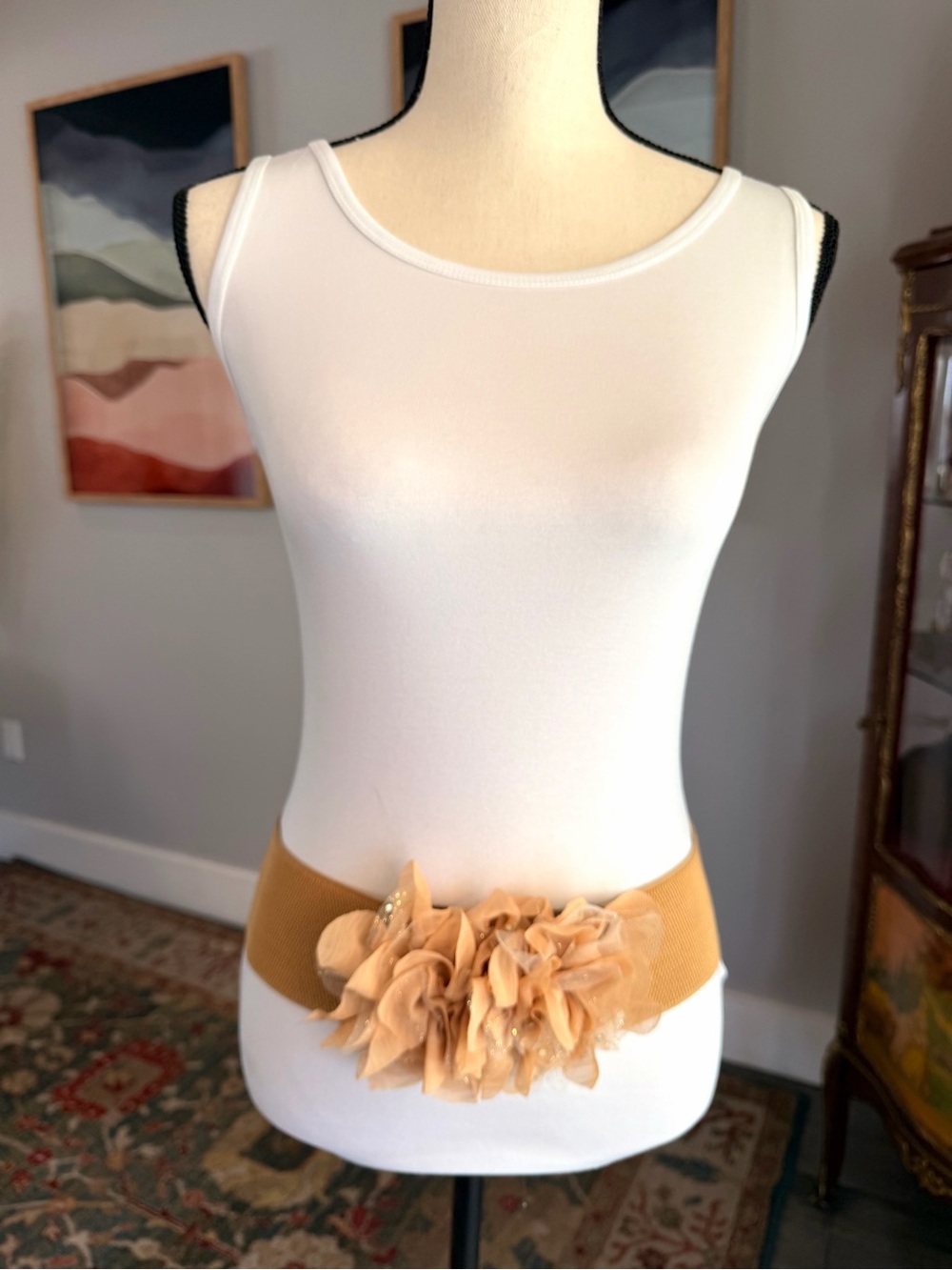 Elastic Floral Waist Belt - Tan - Picture 6 of 7